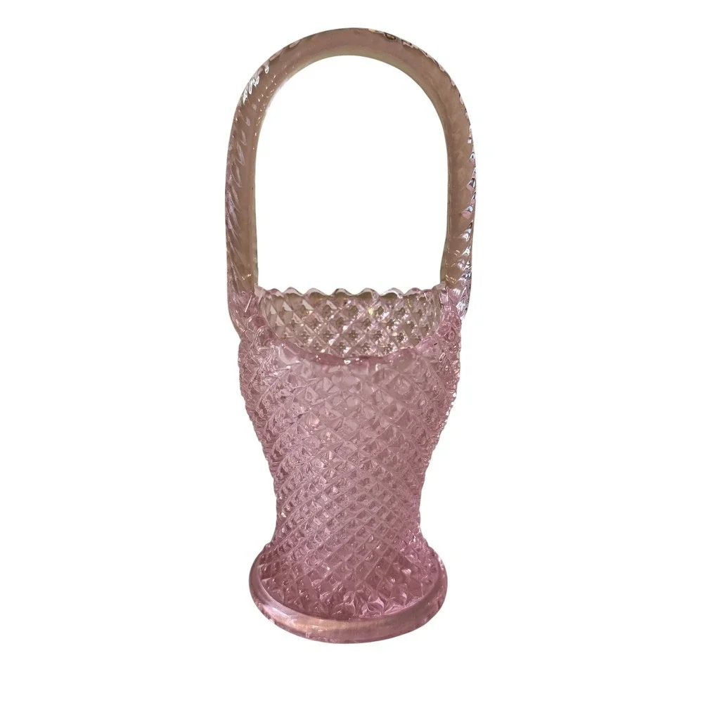 Westmoreland English Hobnail Pink Glass Basket Handled Vintage Art Glass